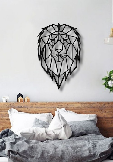 Geometrik Aslan Kafası Metal Duvar Dekoru