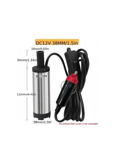 Chuangyinshop 12v 16mm Paslanmaz Çelik Dalgıç Yakıt Transfer Pompası 3m Kablo Ve Nozullu Gümüş