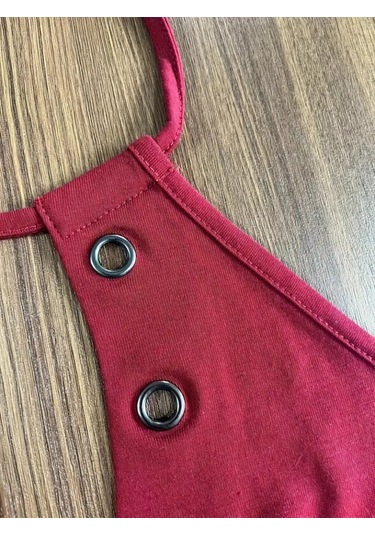 Leyla Sanat Sanata Yeni Bir Bakış Açısı Kadın Askılı Kuş Gözü Ve Dekolte Detay Boyundan Bağlamalı Viskon Bluz Bordo