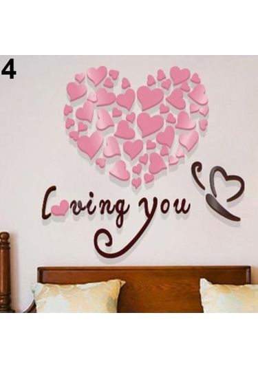Pembe Romantik Aşk 3d Kalp Seni Seviyorum Duvar Sticker Dekor Dıy Çıkartması Ev Ofis Hediye Pembe
