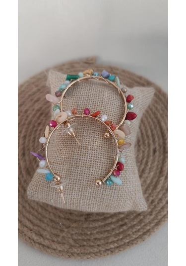 Hdmarketim Otantik Doğal Taş Halka Sallantılı Küpe Çok Renkli