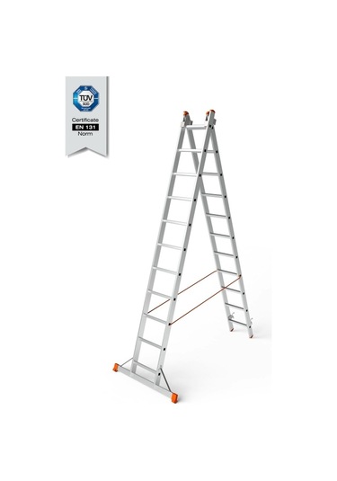 Saraylı Aluminyum Endüstriyel A Tipi Sürgülü Merdiven 2 Kademeli 2x11 Basamaklı