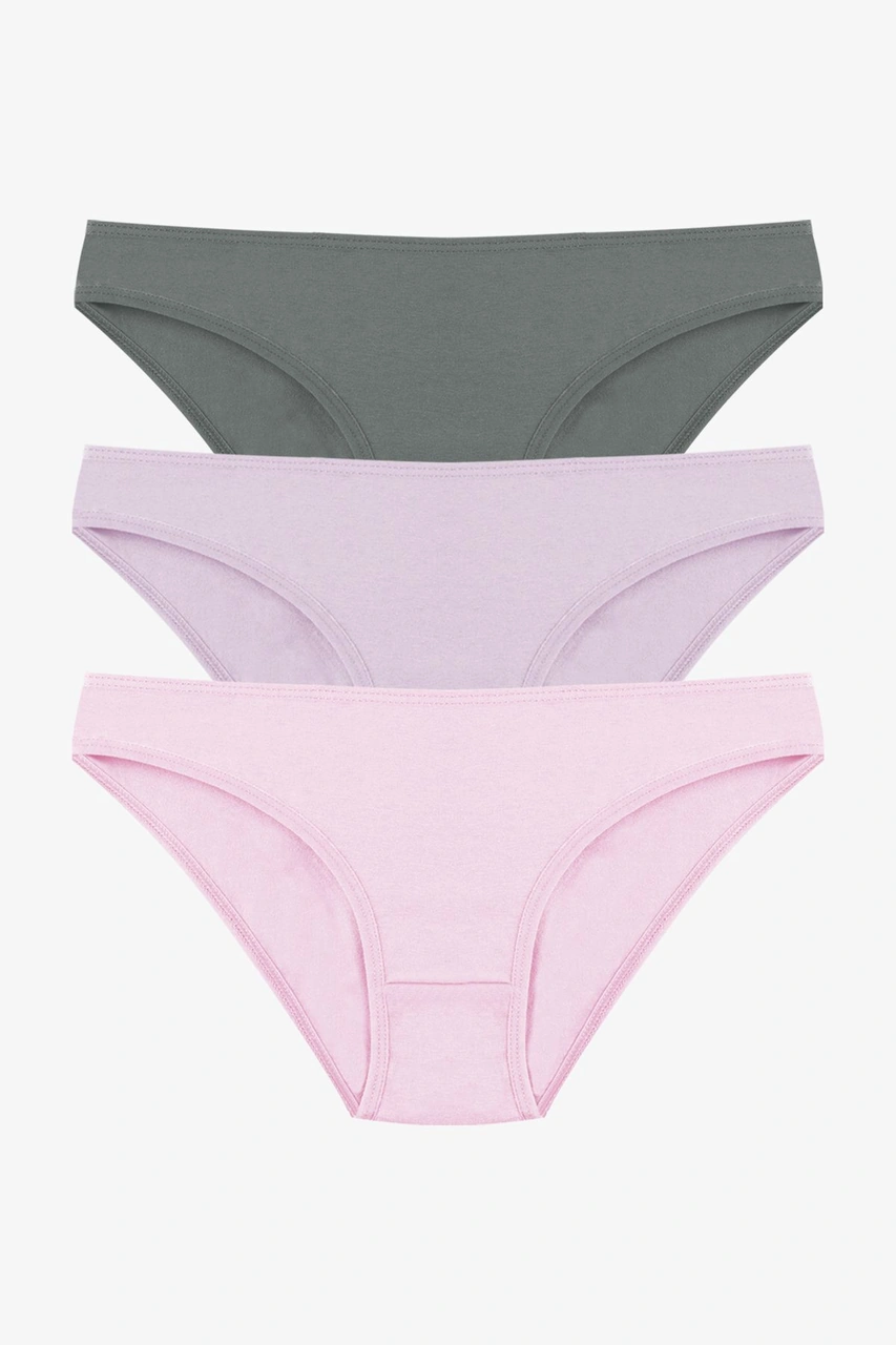Kadın 3'lü Pamuklu Basic Külot 11040 Yeşil - Pembe