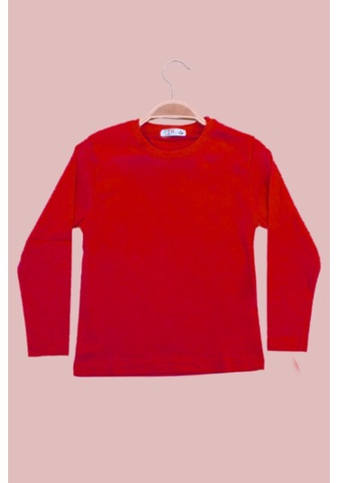 Düz 0 Yaka Uzun Kol Unisex Çocuk Bordo Sweatshirt Bordo