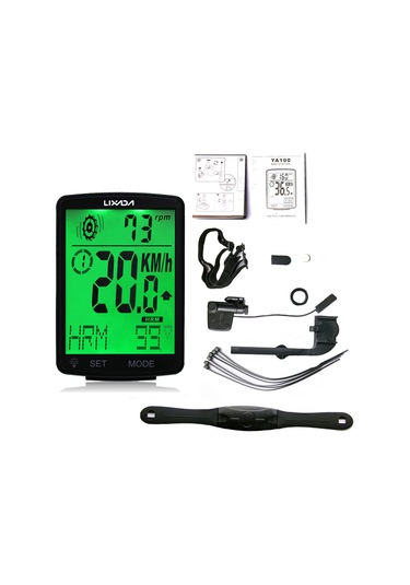 Lıxada 2,8 İnç Kablosuz Bisiklet Bilgisayarı, Siyah Kabuk Ve Yeşil Işık Siyah