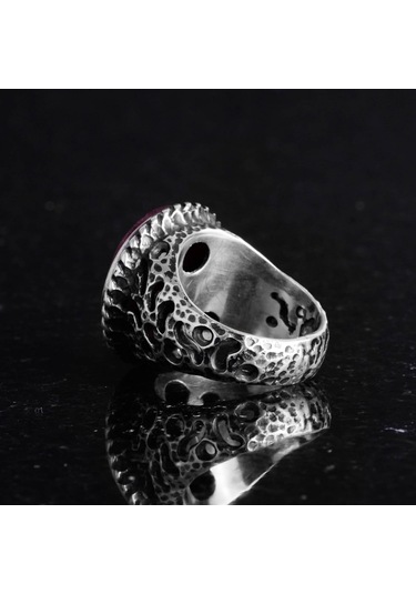 Gerçek Doğal Taş Yüzük - 925 Ayar Katı Gümüş Erkek Yüzüğü İle Yakut Gümüş