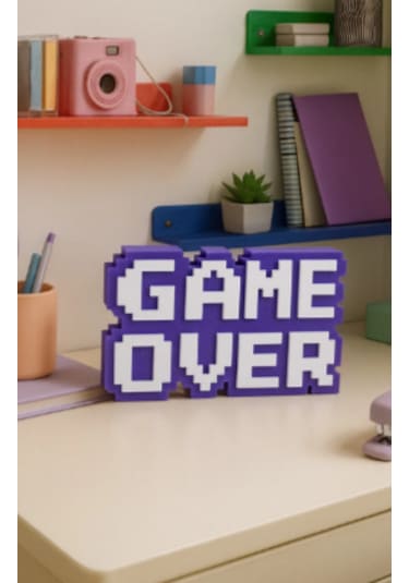 Retro Game Over Kabartmalı Dekoratif Obje - Siyah Masaüstü Ve Duvar Süsü Hediye 06