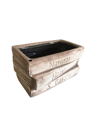 Büyük Boy Dekoratif Eskitme Kitap Saksı Kahve Köpüğü