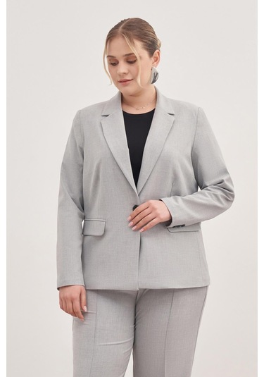 Astarlı Tek Düğmeli Blazer-1777-gri Gri
