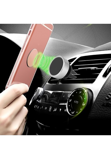 İphone Samsung Gps Uyumlu Manyetik Araç Hava Firar 360 Derece Döner Montaj Standı - Gümüş Renk GÜMÜŞ