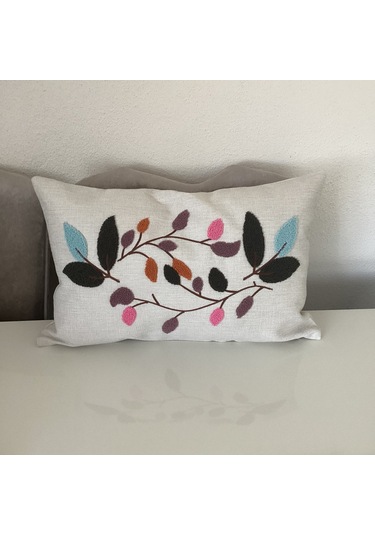 Punch İşlemeli Dal Desenli Dekoratif Kırlent Kılıfı Takım Karışık/Çok Renkli