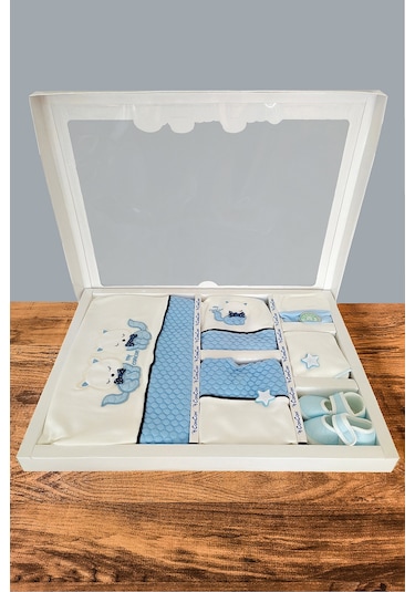 10 Parça Mavi Kedi Hastane Çıkışı Ve 4 Parça Bebek Bornoz Seti Mavi