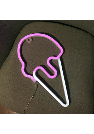 Novahub Yousheng Led Neon Işık Yaratıcı Şekil Usb/pil İle Çalışan Titreşimsiz Dondurma Neon Işık Lambası Masaüstü Süsü Beyaz Beyaz