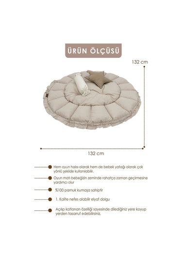 Mordesign Bebek Yatağı Ve Oyun Halısı, Babynest, Yenidoğan Oyun Halısı, Açılır/kapanır Yatak, Bloom Serisi 135 X 135 Bej