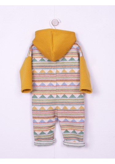 Aydodo Hardal Etnik Desen Kapşonlu Bebe Tulum Hardal