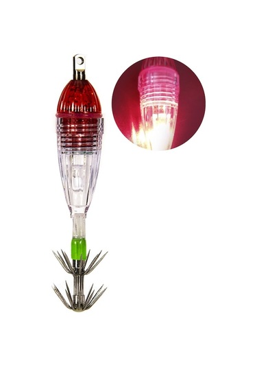 360 Aydınlatmalı Kalamar Şekilli Led Balık Oltası - Kırmızı Renk, Su Geçirmez - Standart