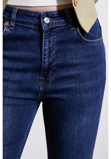 Never More Yüksek Bel İspanyol Paça Jean Koyu Lacivert Koyu Lacivert