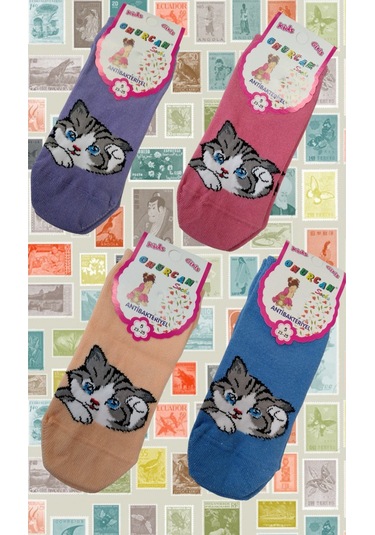Shopiolog Kedi Desenli Çocuk Çorabı 4'lü Set