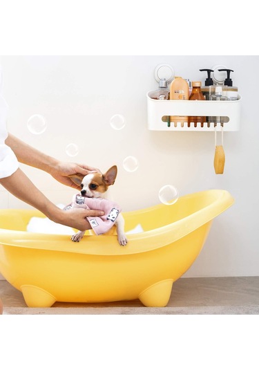 Youmex Duvar Kurulu Süpürge Bardaklı Depolama Rafı - Delme Yok, 10kg Yük Kapasitesi, Su Akışı Tasarımı, Beyaz Abs Plastiği - Banyo Kozmetik Organizerı Beyaz