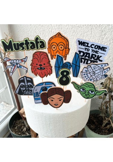 Star Wars Temalı Erkek Çocuk Doğum Günü İsme Özel 3d Pasta Cupcake Süsü Seti Çocuk