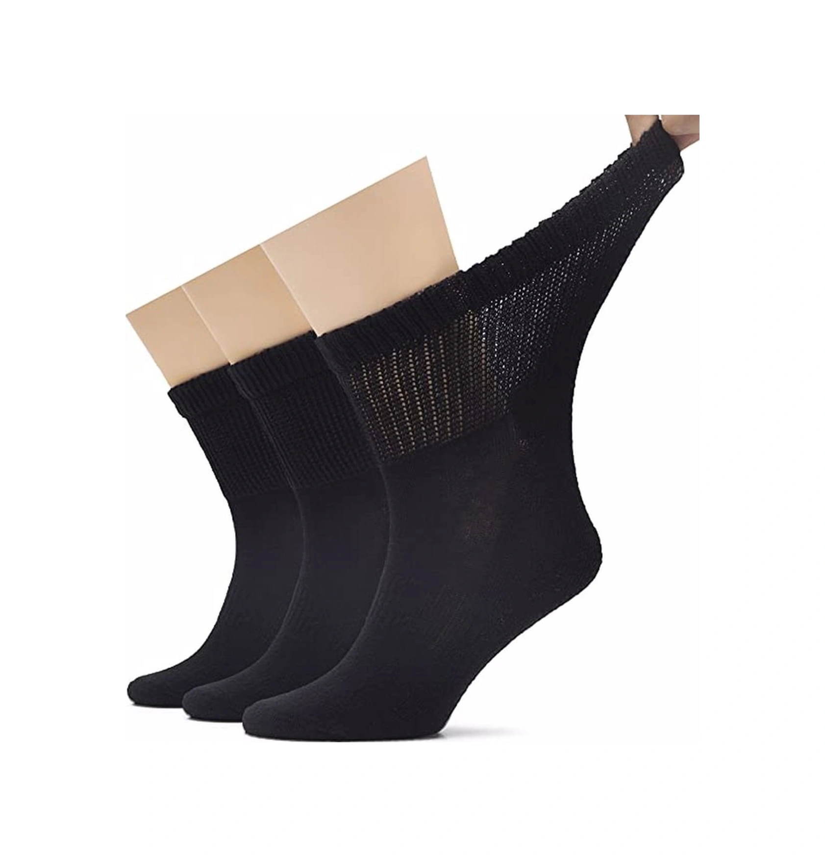 Tezzgelsin Erkek 40 - 44 Pamuklu Penye Diabetik Çorap Şeker Çorabı Lastiksiz Ve Koku Önleyici Çorap 3 Adet Siyah