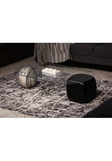 Top Sehpa & Küre Sehpa Oval Cam Orta Sehpa - Diana Traverten Desen & Siyah Zar