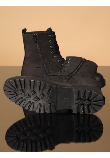 Konfores 1069 Hakiki Deri Anatomik Erkek Bot - Nkt01069-siyah Nub Siyah Nubuk