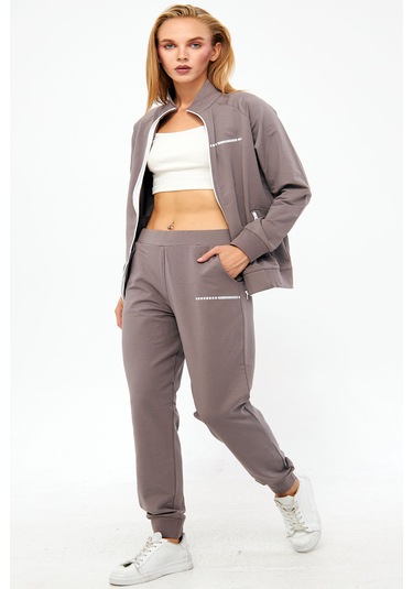 Trendhill Vizon Kadın İkiiplik Büyük Beden Eşofman Takım Edy5532v Vizon