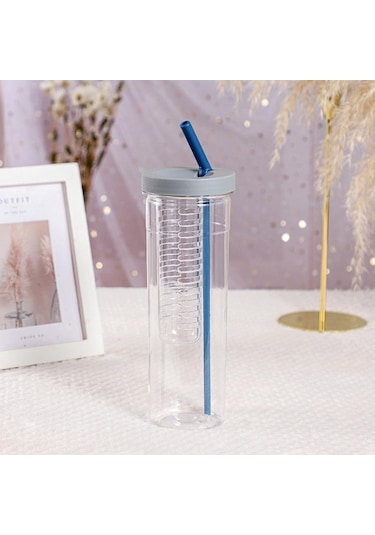 Mavi 700 Ml Plastik Su Pipetli Şişe Ve Meyve Demlik Sağlıklı Çay Bardağı Seyahat İçme Şişeleri Taşınabilir Fitness Spor Açık Mavi