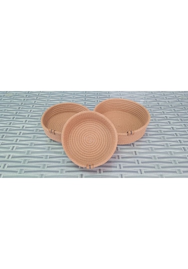 Ev Banyo Hasır Sepet 3 Adet Kahve Yuvarlak Jüt Kordon Halat İp Örme Sepet Dekoratif Düzenleyici Organizer Kahverengi