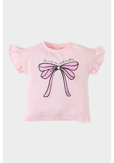 DeFacto Kız Bebek Bisiklet Yaka Baskılı Kısa Kollu Tişört E8385A525SMPN99 Pembe