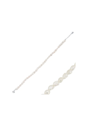7,5 Mm Yassı Barok İnci Bileklik 18 Cm / Beyaz Beyaz Beyaz Altın