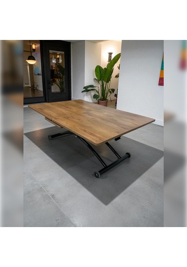 Ortadan Açılır Akıllı Masa Üst Mdf Ceviz Alt Ayak Siyah