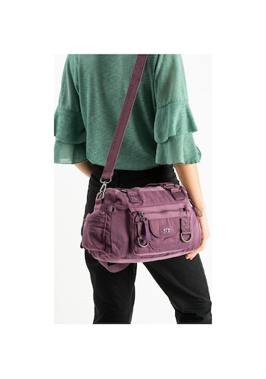Kadın Omuz Çantası Çapraz Askılı Postacı Bayan Çantası 21 31 Cm Poliamid Hafif Kumaş Kol Çantası Mor