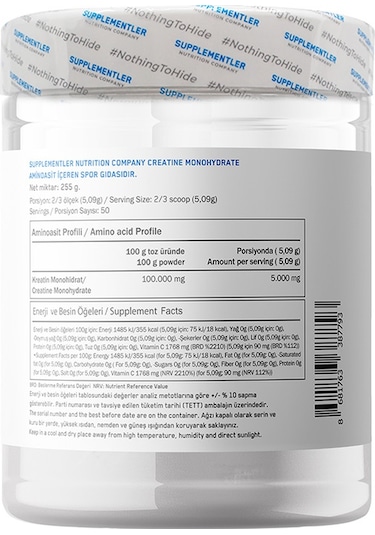 Supplementler Micronized Creatine 255 Gr Aromasız Aromasız
