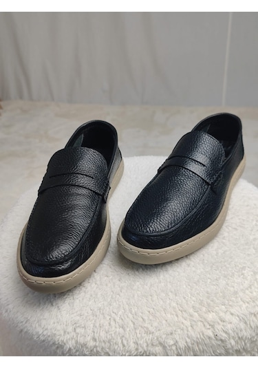 Muggo Harnaz Bağcıksız Hakiki Deri Erkek Günlük Casual Ayakkabı Siyah