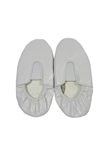DERİ PİSİPİSİ BEYAZ RENK DERİ TABANI KAYDIRMAZ BALE AYAKKABISI Beyaz
