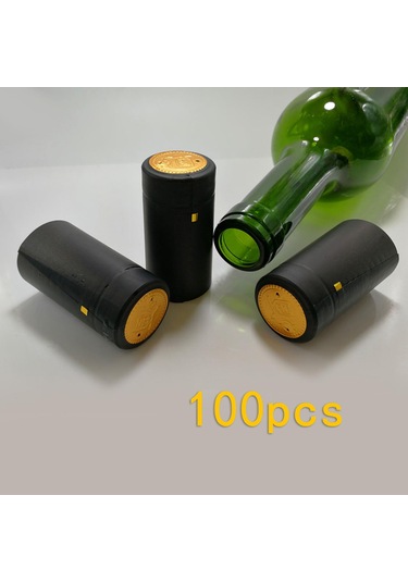 Suntek 100x Şarap Şişesi Isı Büzüşmeli Kapaklar 30mm Conta Siyah