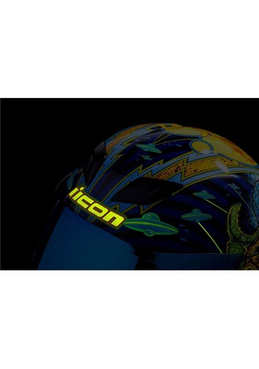 Icon Airflite Bugoid Blitz Kapalı Kask Mavi Yeşil Turuncu Mavi