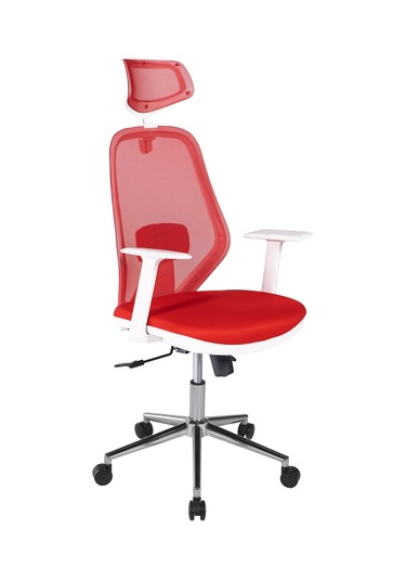 Ofisbazaar Dali Beyaz Fileli Yönetici Koltuğu Ergonomik Başlıklı Ofis Koltuğu Kırmızı Kırmızı