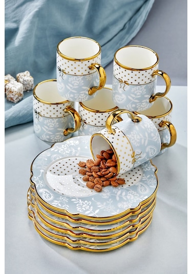 Carmen 6 Kişilik Porselen Desenli Çay Fincan Takımı - Mavi