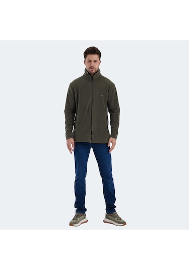 Slazenger KADMOS Erkek Fermuarlı Dik Yaka Cepli Haki Polar
