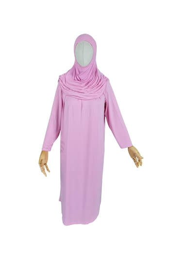 Pratik Tek Parça Organik Kız Çocuk Namaz Elbisesi Pembe