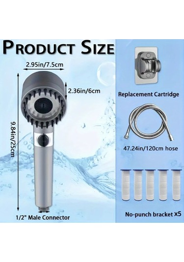 Duş Başlığı 1 Adet Ion Damlaları Duş Başlığı, 2025 Yeni Iondrops Filtreli Duş Başlığı İle El Duşu İle Hortum Ayarlanabilir Ayarlar 11.8x5cm Çift Kişilik