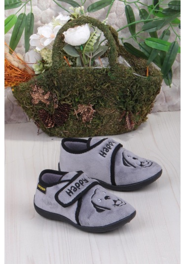 Fort 3426 Gz Köpek Figürlü Anaokulu Kreş Ev Erkek Çocuk Panduf Ayakkabı Gri