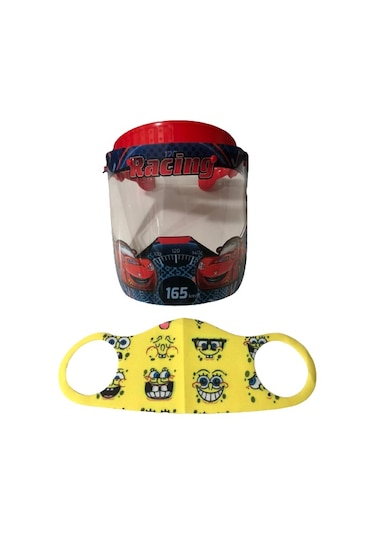 Gürbey Racing Baskılı Çocuk Siperlik + Sunger Bob Desenli Çocuk Maske