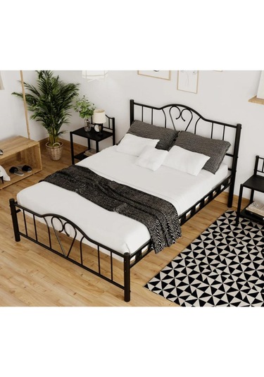 Reyo Orkide Çift Kişilik Ferforje Siyah Metal Karyola 180x200