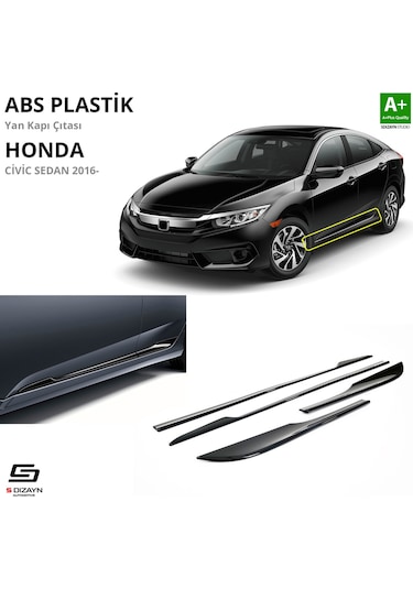 S-dizayn Honda Civic Fc5 Abs Plastik Yan Kapı Çıtası Parlak Siyah 4 Prç. 2016-2021 A+kalite