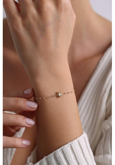 14 Ayar Altın Minimal Yıldız Bileklik Sarı Altın