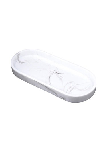 Otel Mermer Doku Depolama Tepsisi Banyo Tepsisi Reçine Tepsi Reçine Küvet Tepsisi Depolama Tepsileri Ahşap - Beyaz